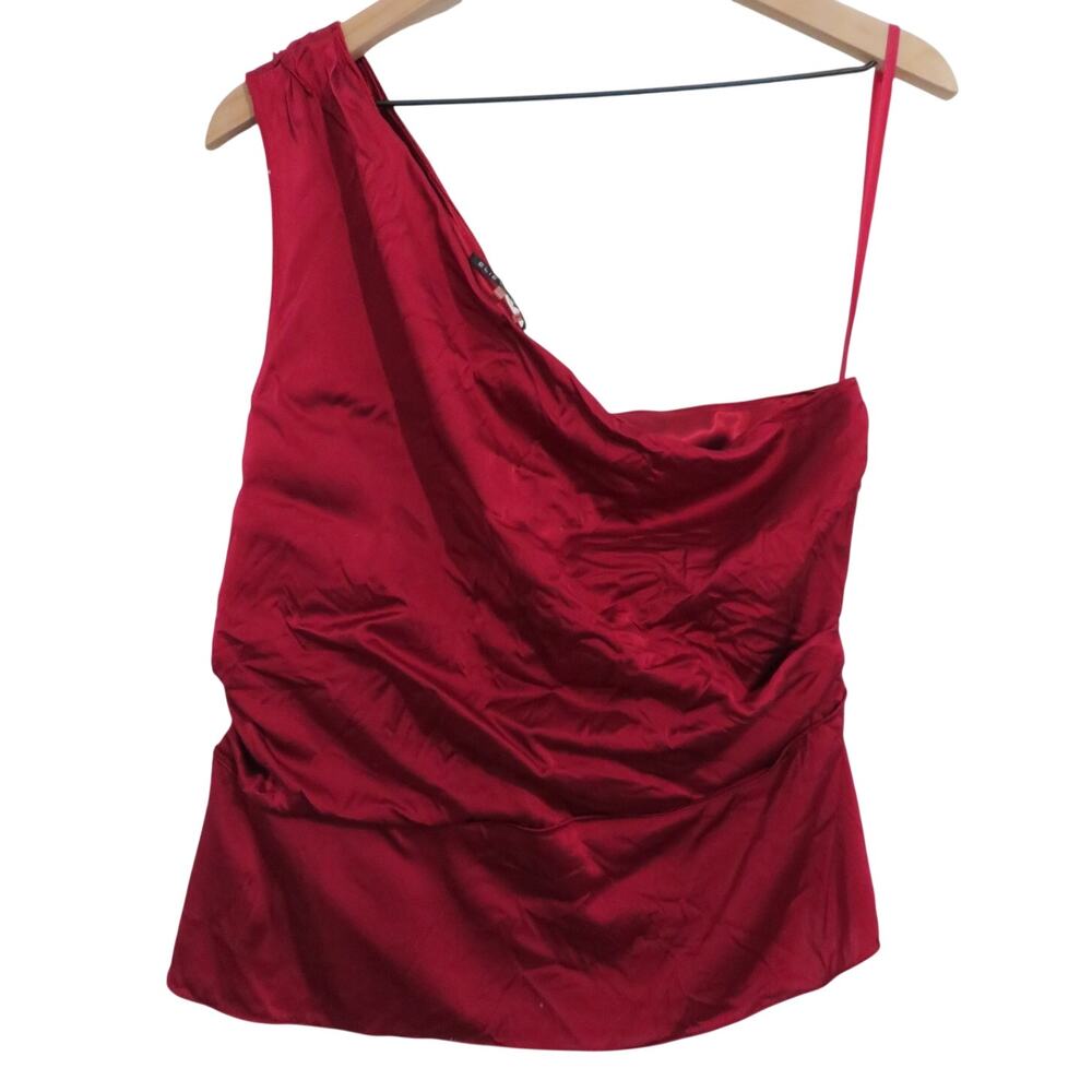 Elie Tahari Wmen Sz XL Red Silk Blend Red One Shoulder Draped Top